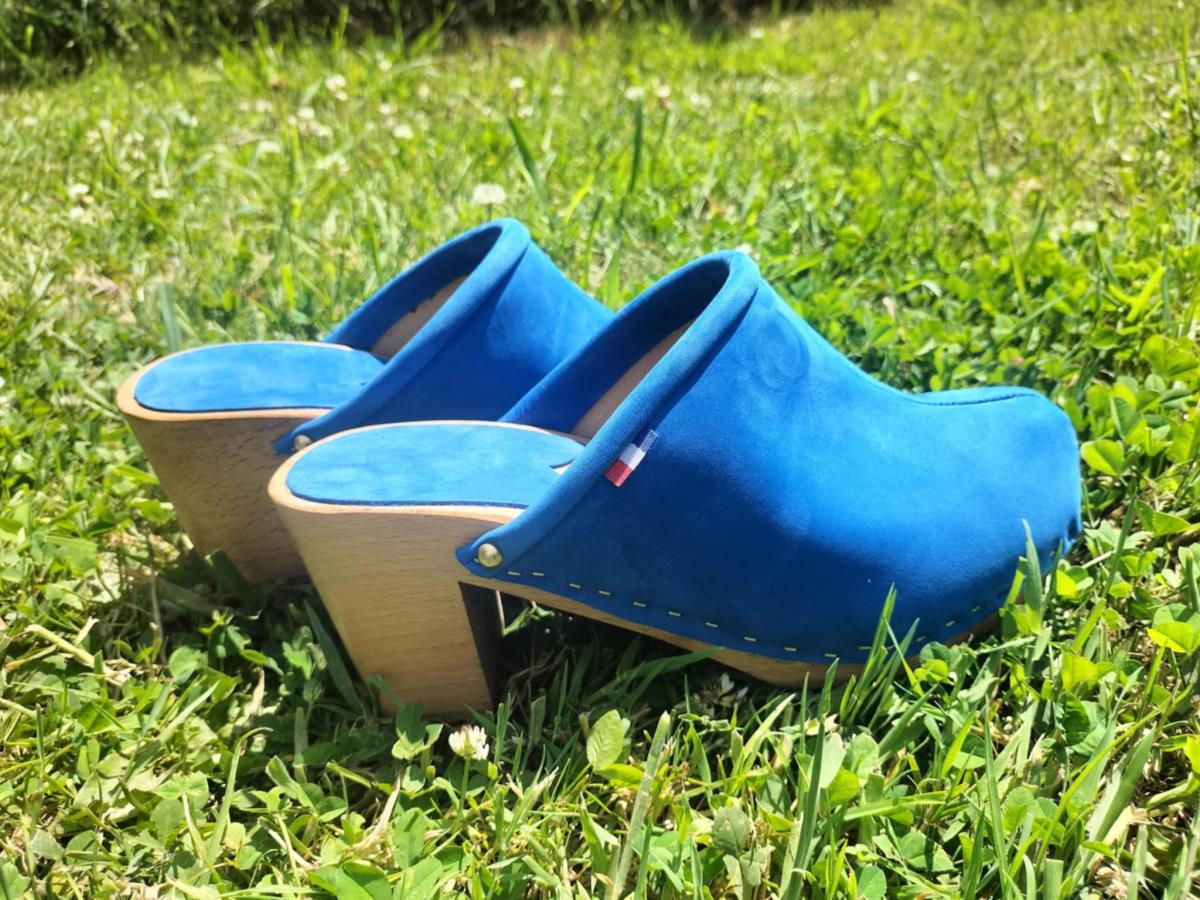 mule été fermée nubuck bleu roi